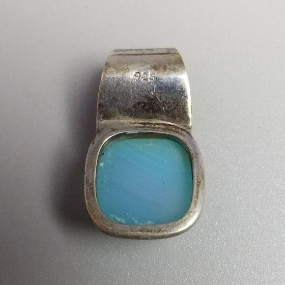 Vintage Sterling Silver Blue Glass Cabochon Slide Pendant, 925 Estate - Picture 4 of 9